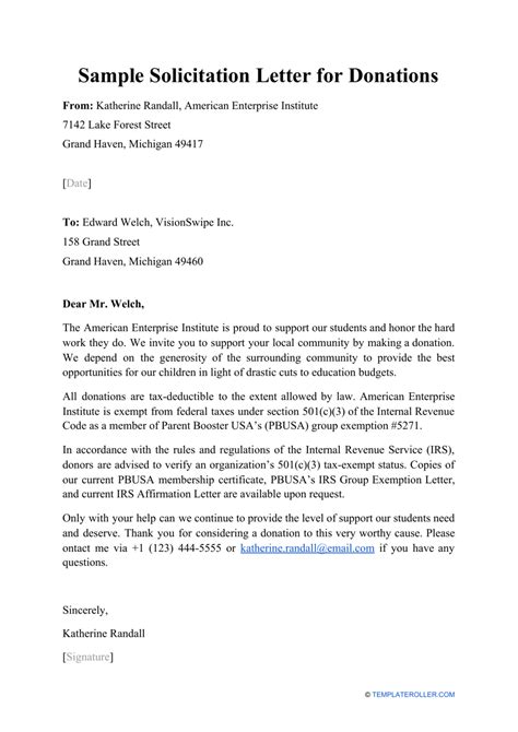 sample solicitation letter for donations